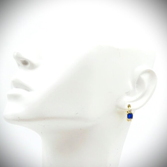 SAVVY CIE JEWELRY September Birthstone Gold Plated Blue & Clear CZ Hoop Earrings - Picture 4 of 5